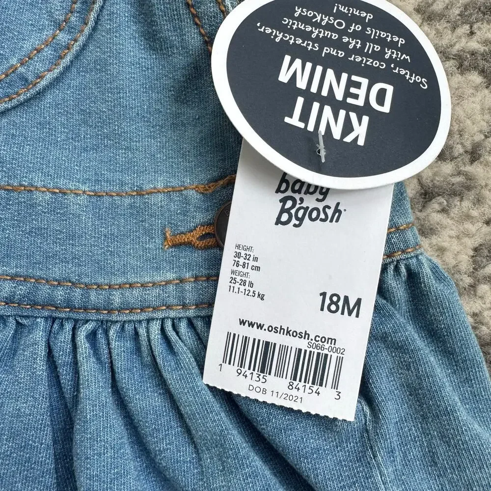 NWT Oshkosh Baby Bgosh Heart Knit Denim Jumper Dress Size 18M